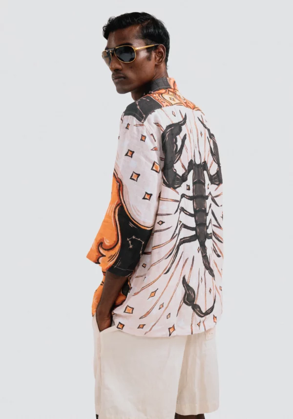 Hand-Painted Silk Shirt: Bold Scorpion Design