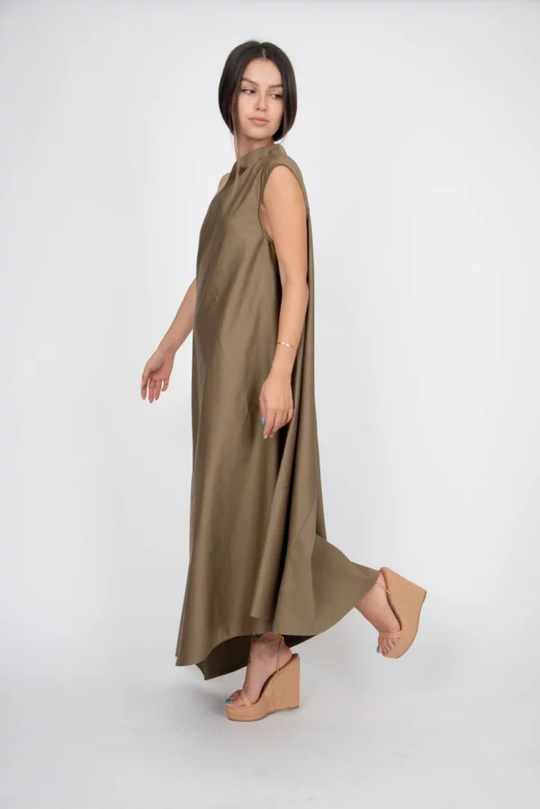 Asymmetric Maxi Dress in Chestnut Brown - Image 4