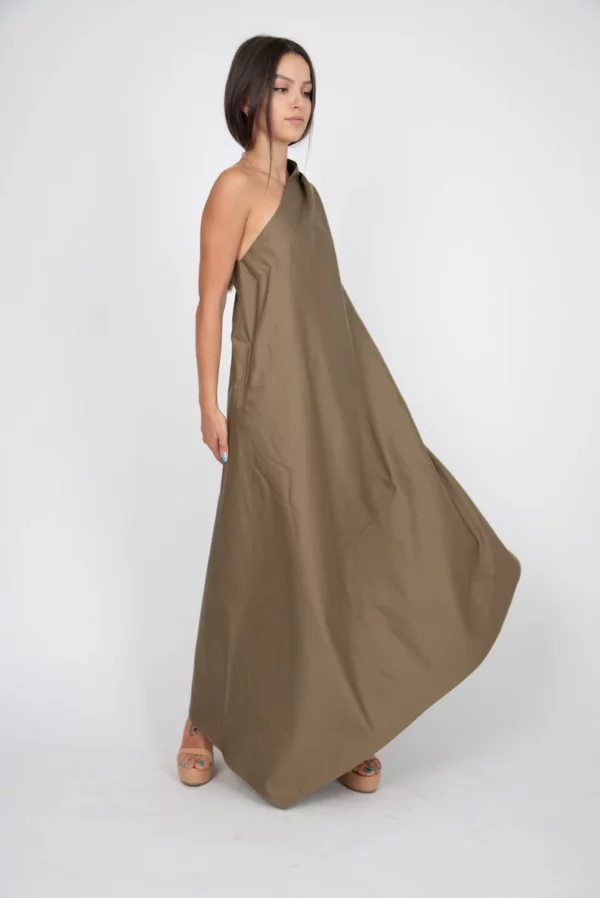 Asymmetric Maxi Dress in Chestnut Brown - Image 3