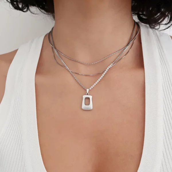 Silver Square Pendant Necklace