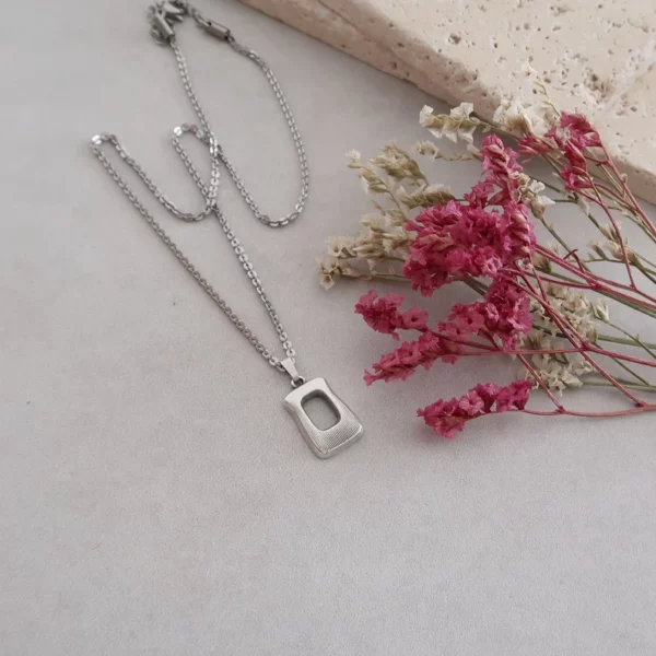 Silver Square Pendant Necklace - Image 3