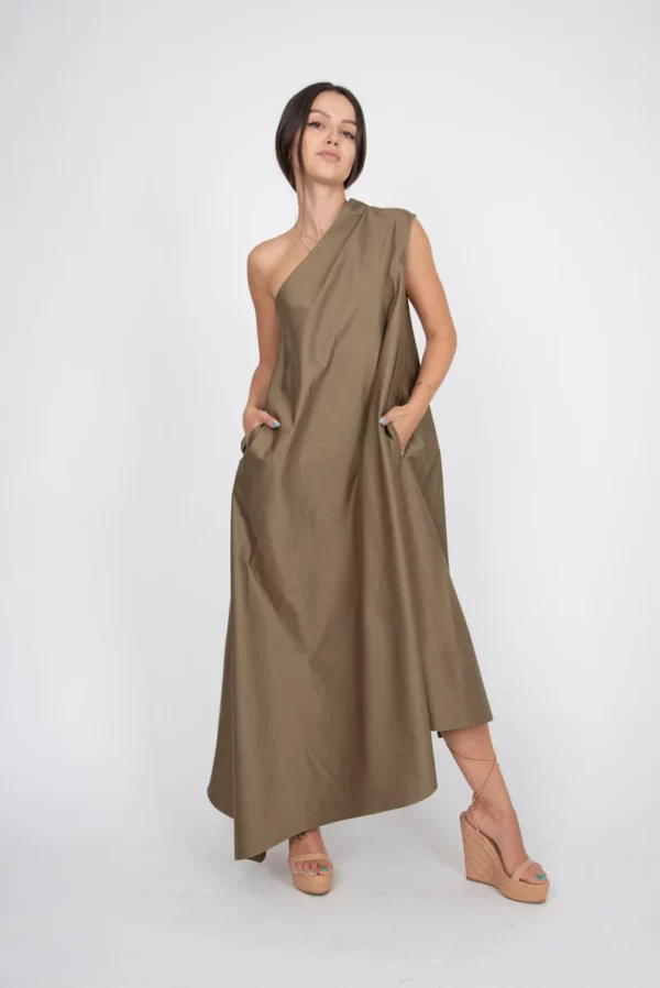 Asymmetric Maxi Dress in Chestnut Brown