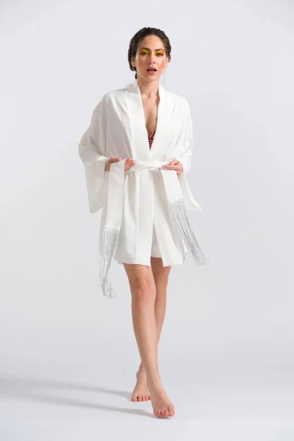 White Linen Mini Kimono - Image 4